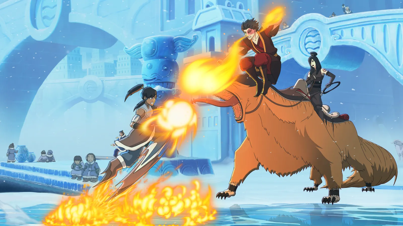Aang in Avatar Legends — his entire moveset is airbending, built around gliders and air scooters.