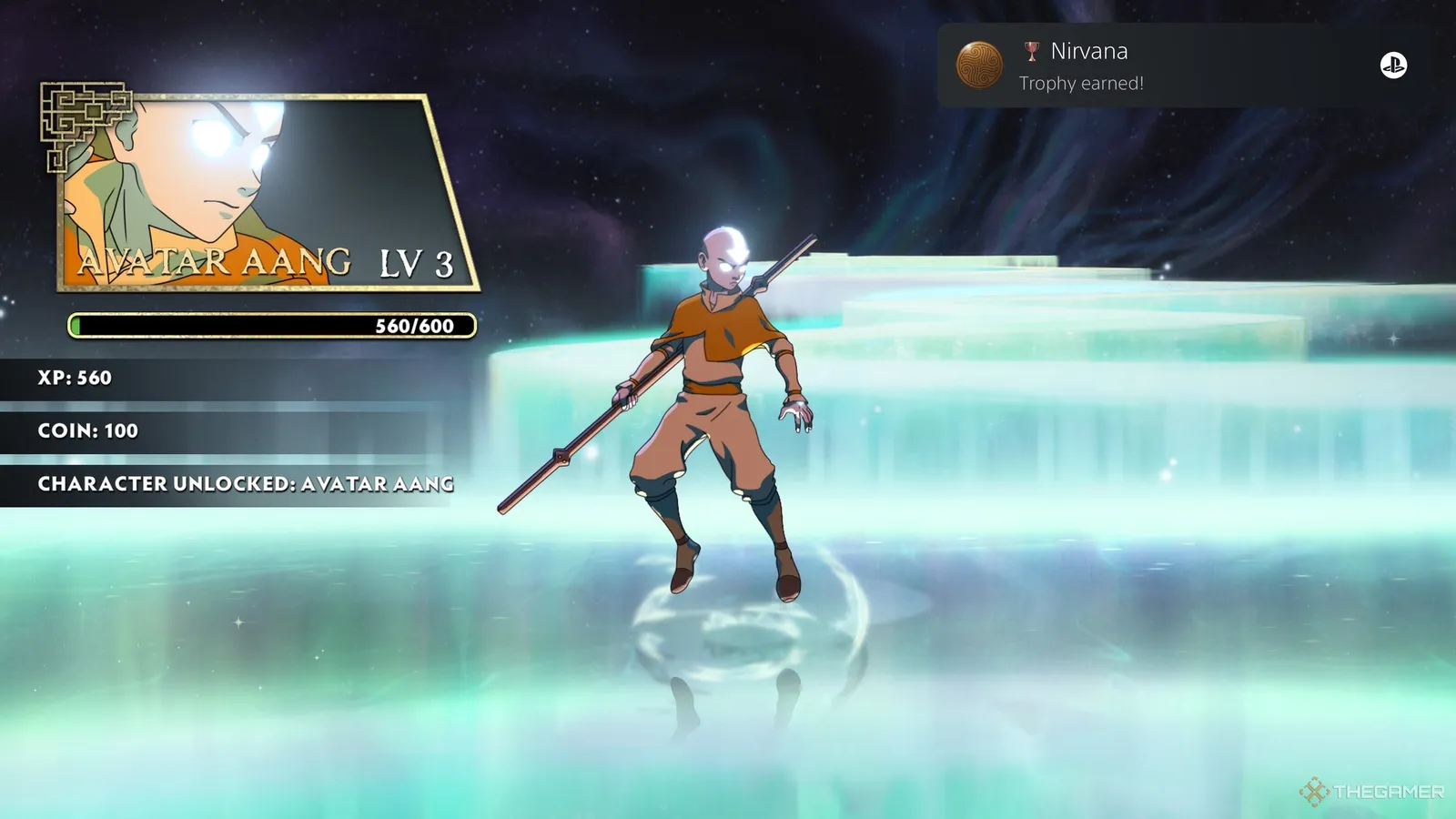 Unlocking Avatar State Aang in Story Mode, official screenshot.