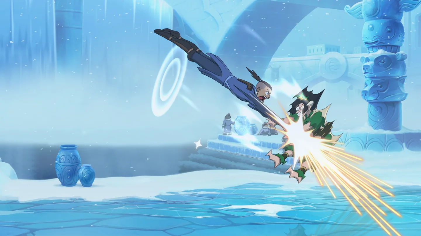 Official gameplay screenshot of an ice combo in Avatar Legends: The Fighting Game.