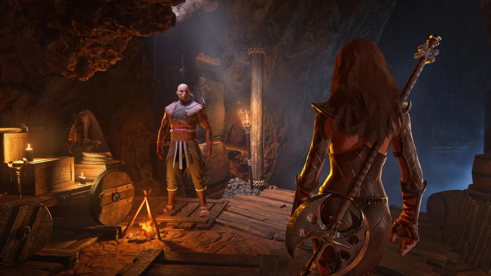 Official Conan Exiles Enhanced screenshot from the Steam store page — the frozen north where meteorites fall.