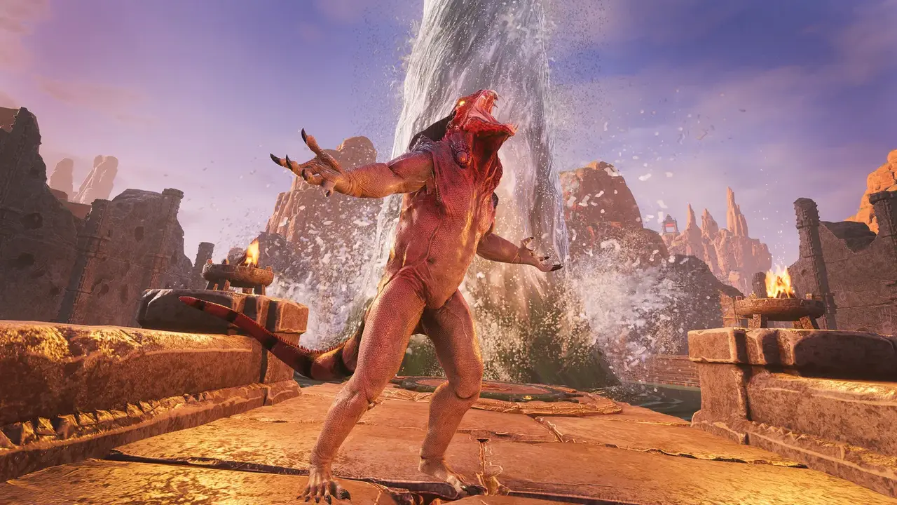 Official Conan Exiles Enhanced screenshot from the Steam store page — gathering resources in the Exiled Lands.