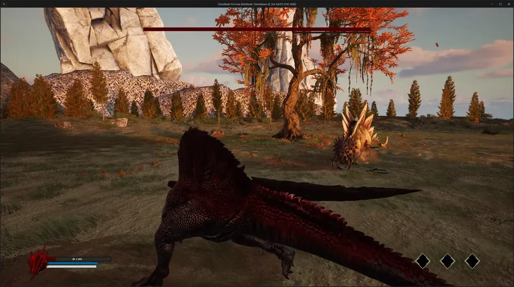Exploring Dinoblade's prehistoric biomes — official gameplay screenshot.