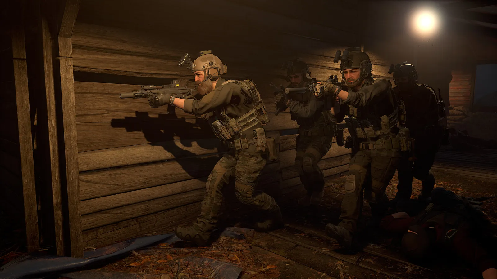 A squad advancing across an outdoor sector in Ground Branch co-op.
