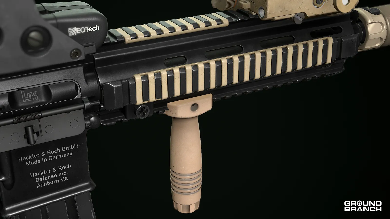 GROUND BRANCH — the weapon attachment customization screen in V1.0.