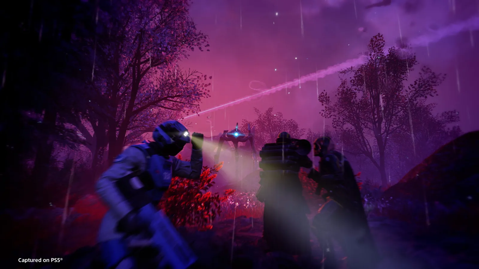 Helldivers 2 squad fighting together in a mission (official Steam screenshot)