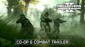 Helldivers 2 squad fighting Terminid forces (official Steam store screenshot)