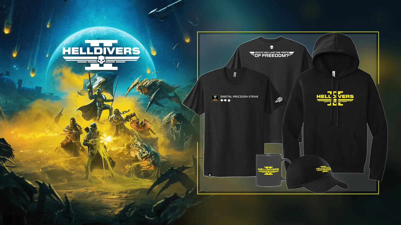 Official Helldivers 2 merchandise lineup from the PlayStation Blog announcement