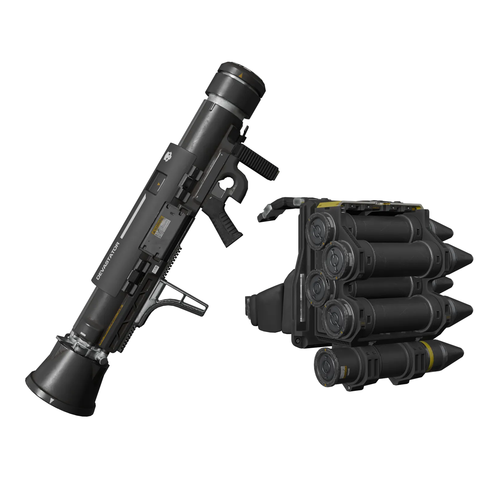 Helldivers 2 GR-8 Recoilless Rifle with ammo backpack render (official game asset)