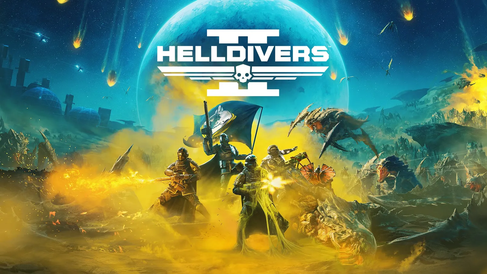 Official Helldivers 2 key art from the Xbox store featuring the game logo