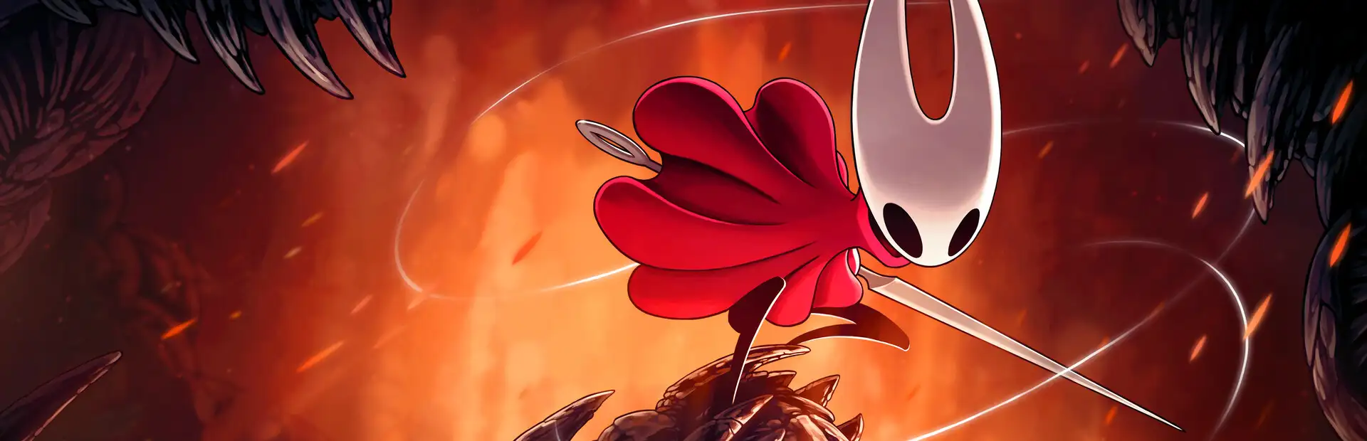 Hollow Knight: Silksong key art — Hornet standing over the kingdom of Pharloom