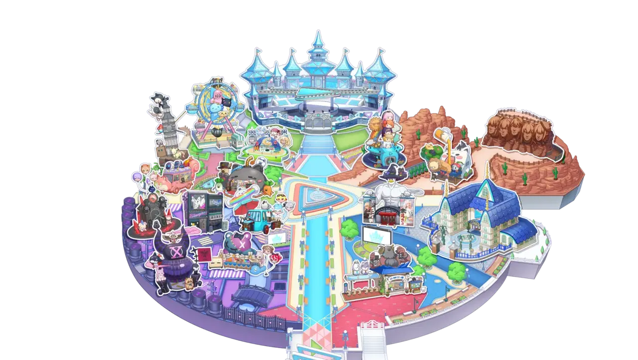 hololive Dreams story map showing Harmony Garden quest markers.