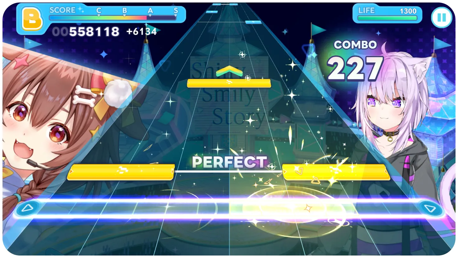 hololive Dreams rhythm Live with falling notes during the tutorial.