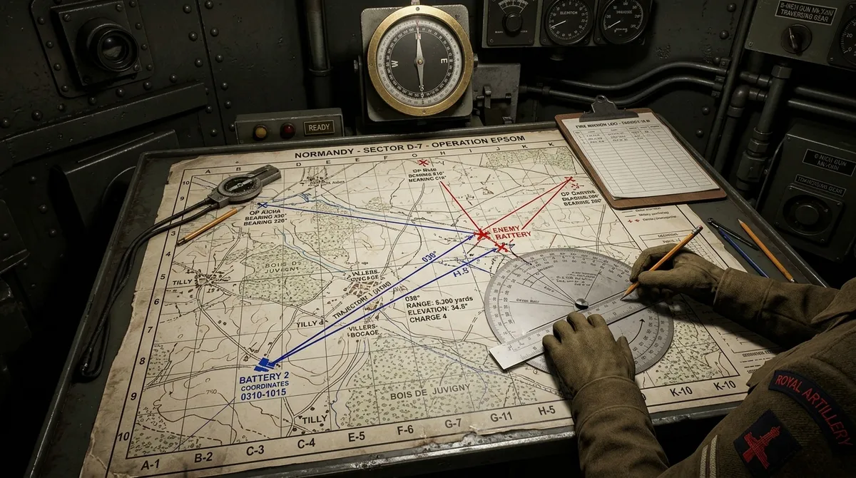 IRON NEST observer calibration map showing intersecting bearing lines and target coordinates