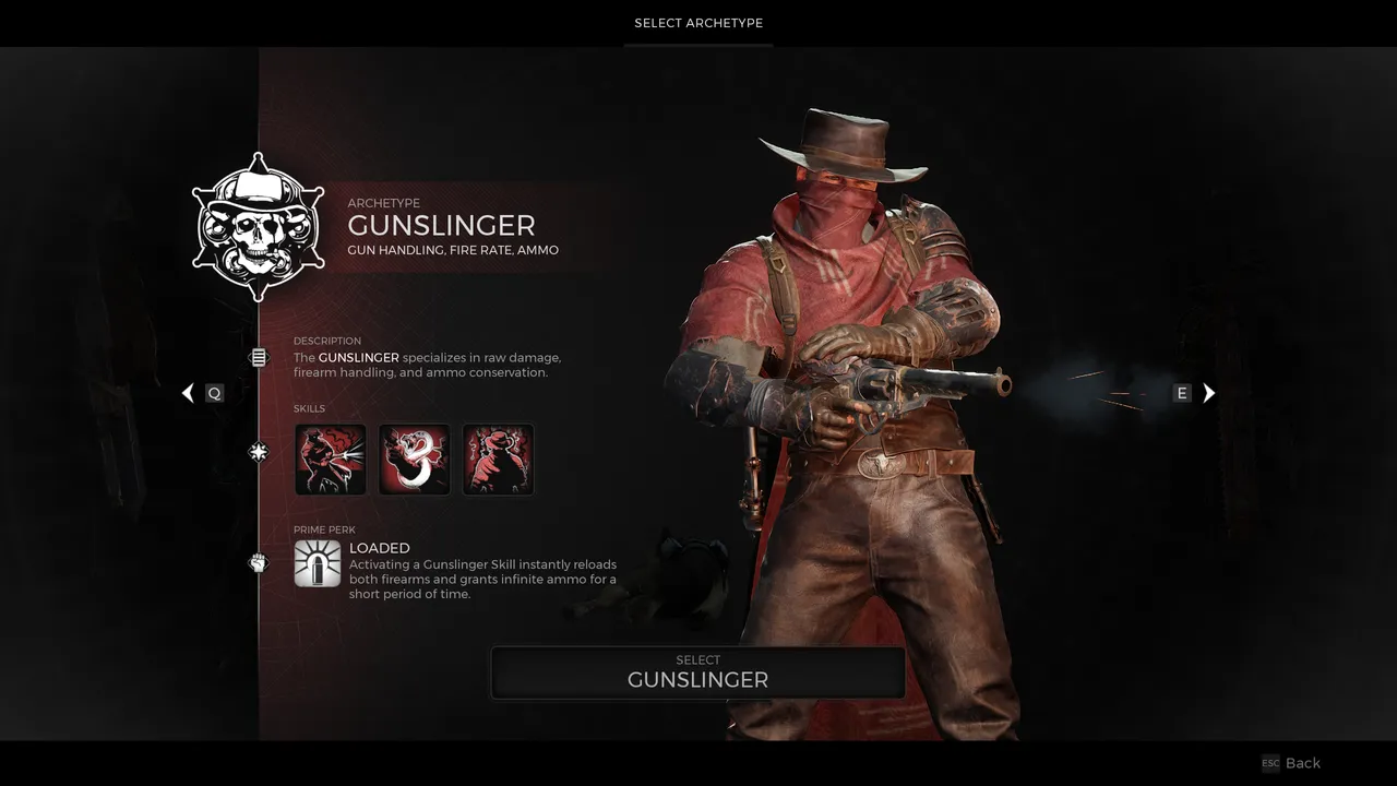 Gunslinger archetype selection screen in Remnant 2