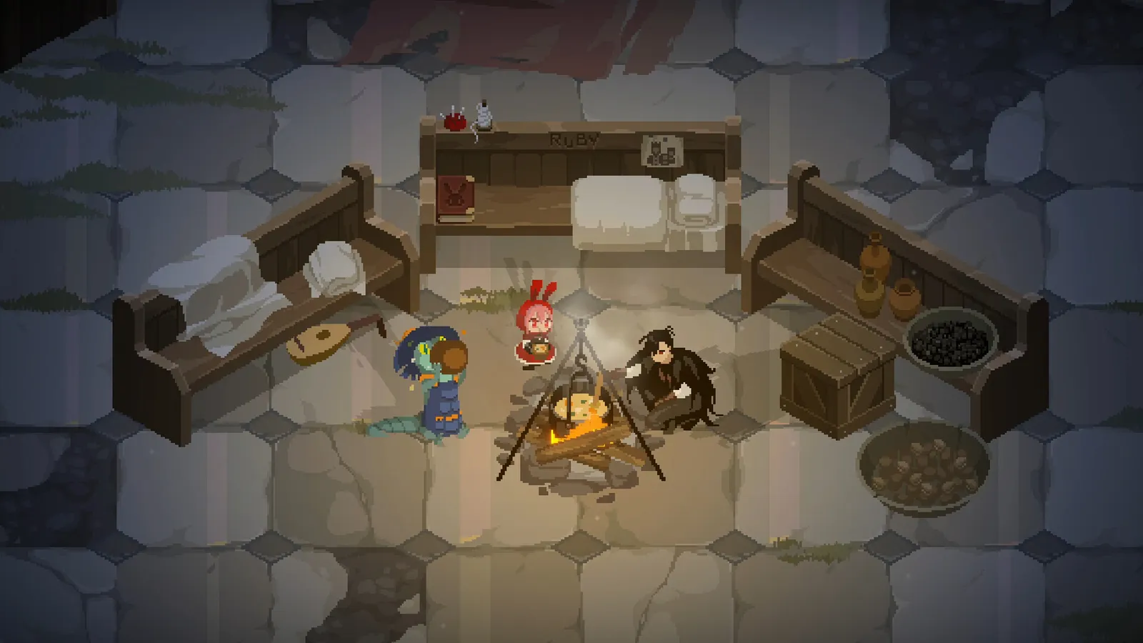 Ruby facing a Blood Recipient boss in the ruined Scarlet Kingdom