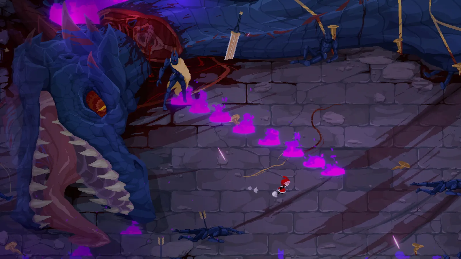Ruby facing a boss in the Rubinite demo arena