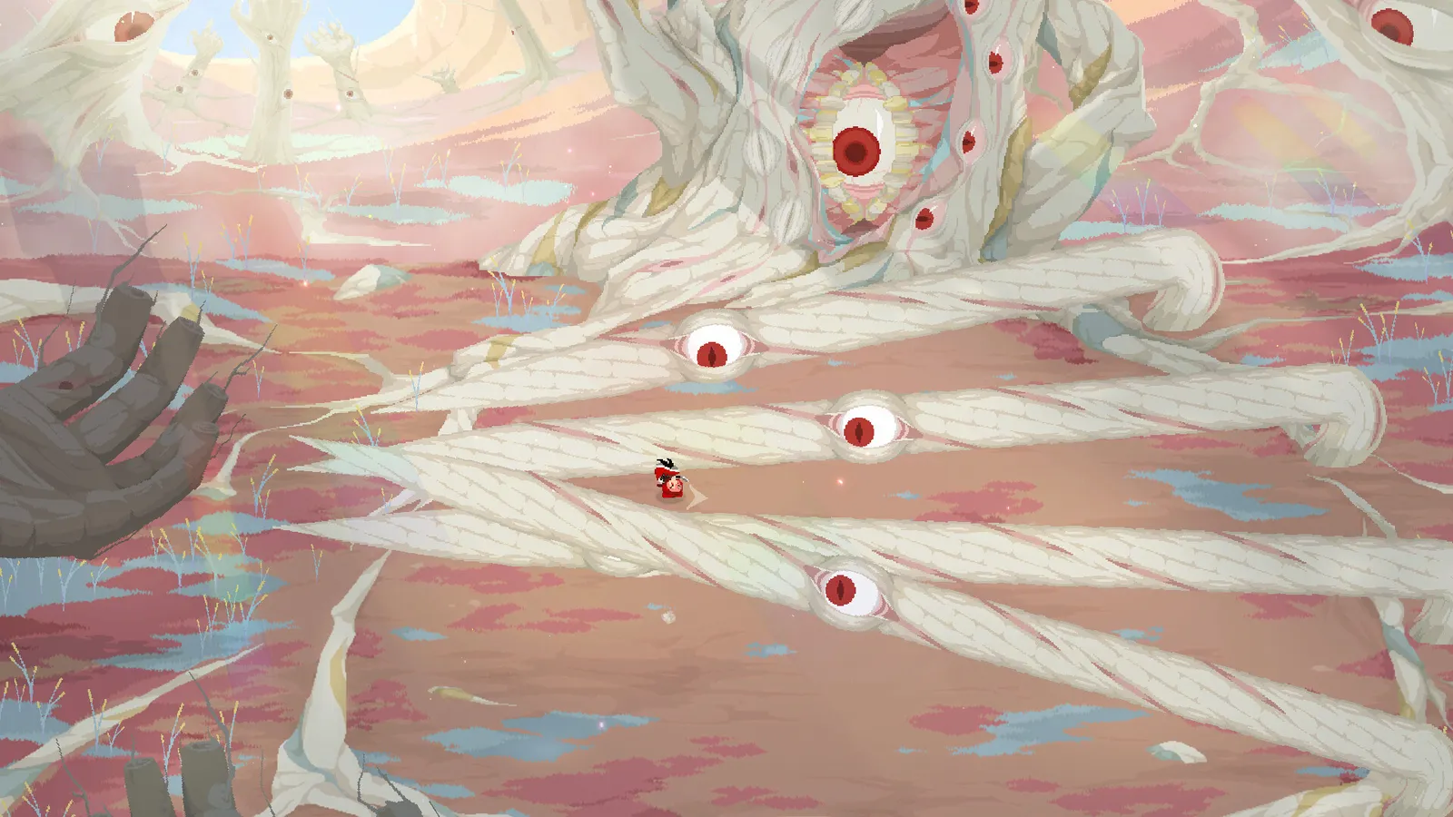 Ruby fighting a boss in a Scarlet Kingdom arena