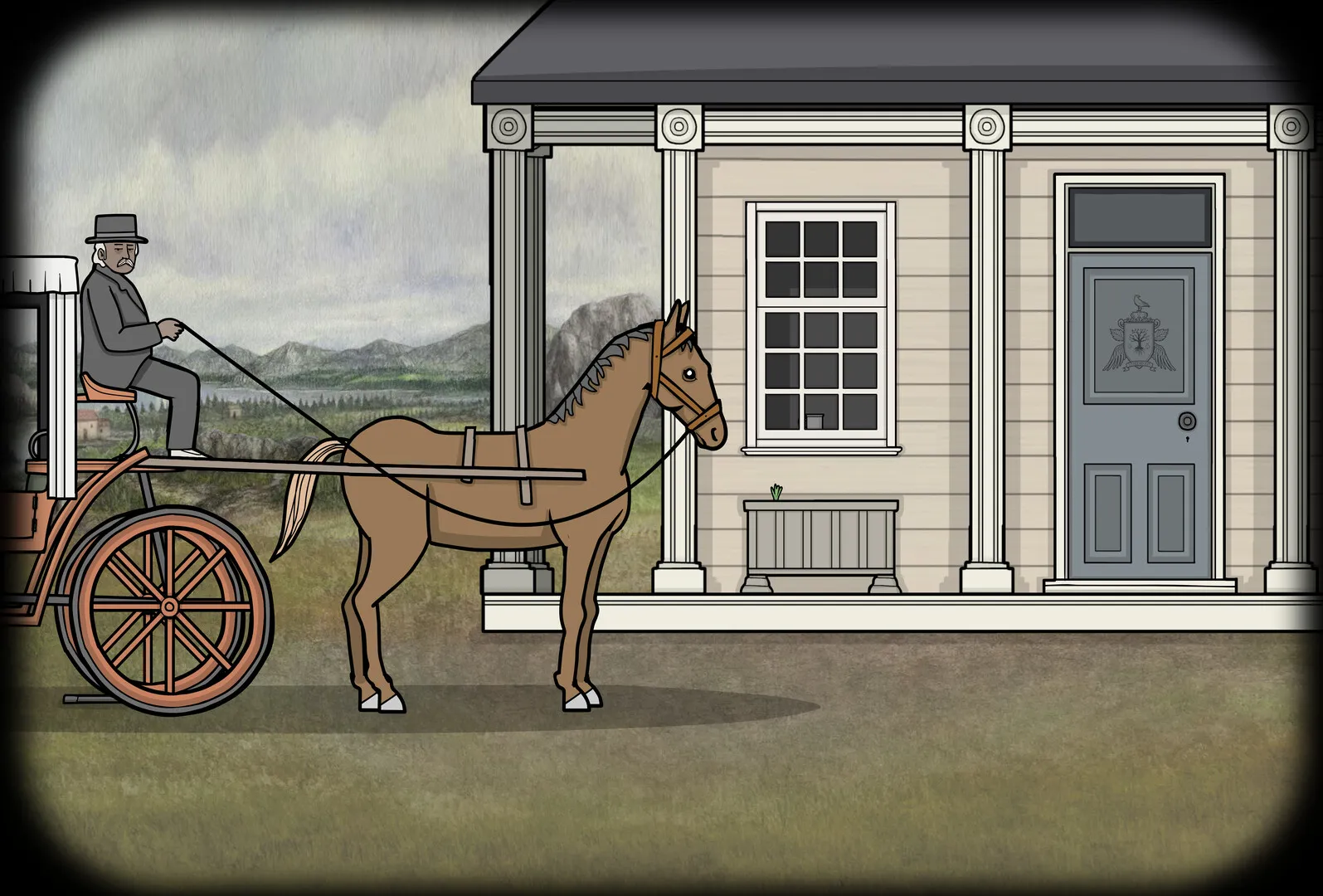 Servant of the Lake demo gameplay screenshot — the weekend starts at the carriage.