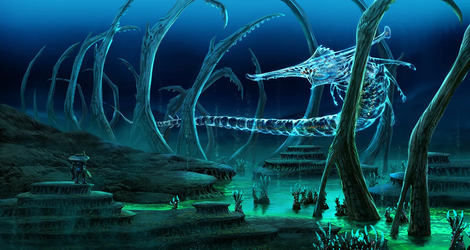 The Lost River biome in Subnautica — a frigid cave system with brine pools