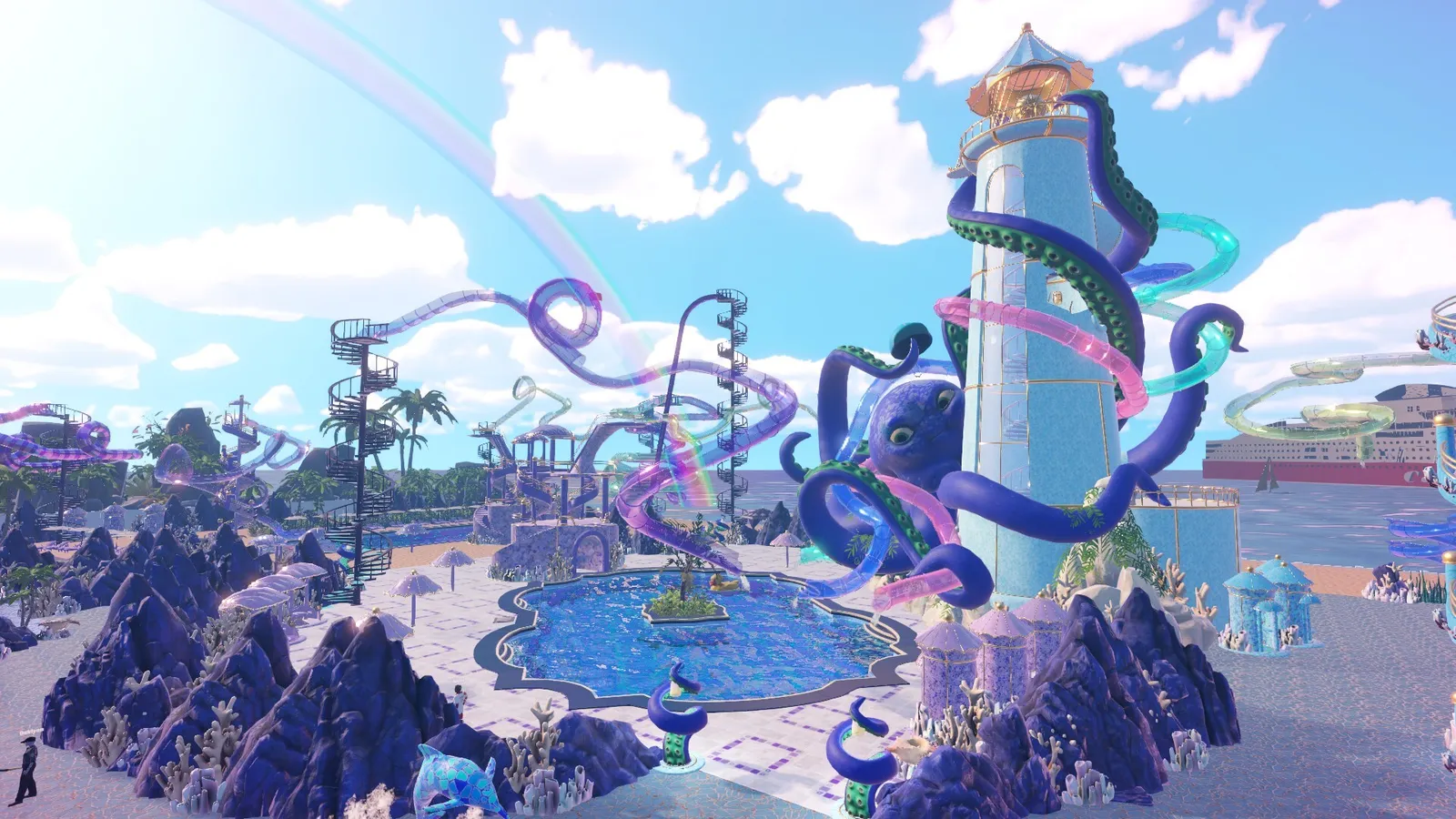 Waterpark Simulator — first-person view of the park.