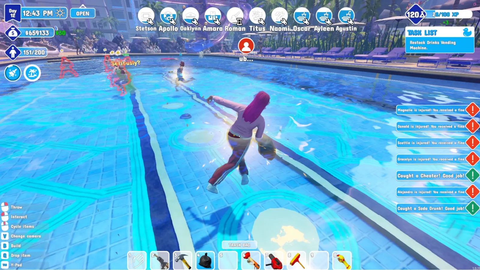 Waterpark Simulator — the first-person management loop that defines the genre match.