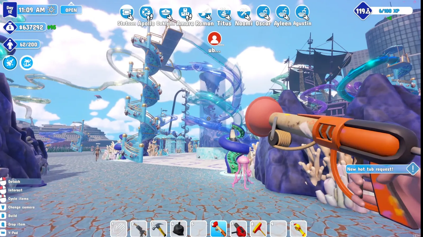 Waterpark Simulator park tour — building out the full attraction list
