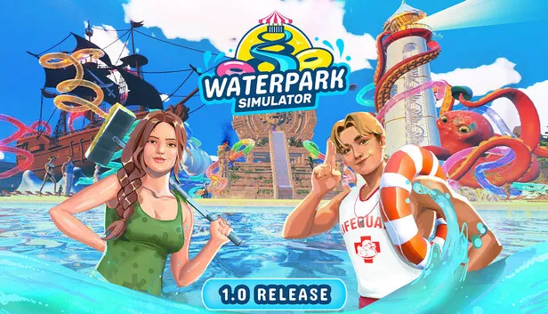 Waterpark Simulator official key art — custom slides and guest chaos.